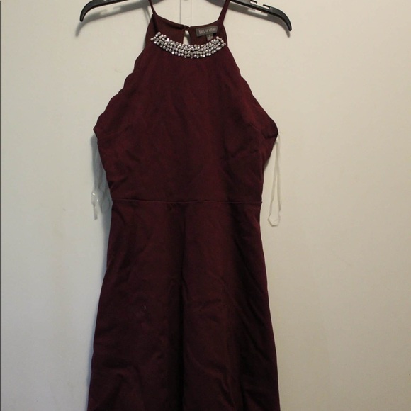 rags to wishes Dresses & Skirts - Burgundy mini dress with crystals